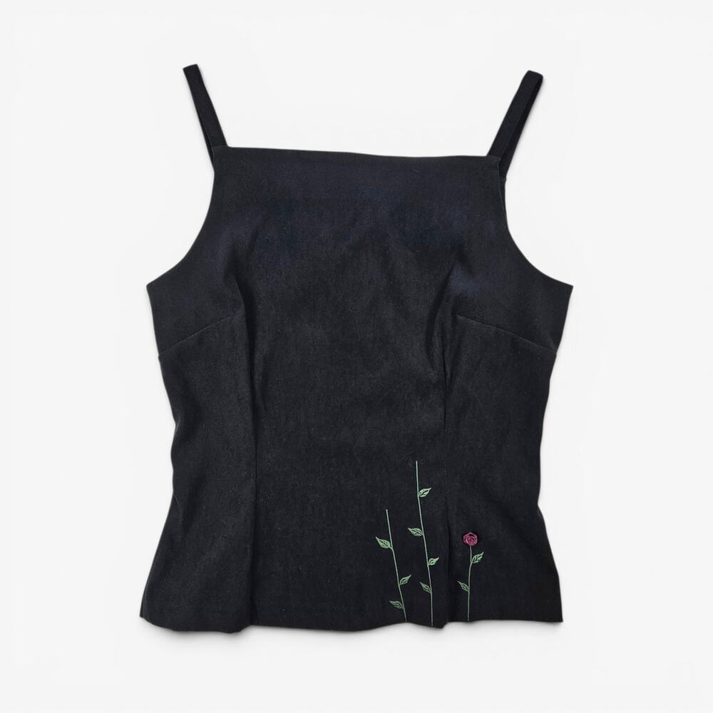 Y2k Whimsigoth Cami Top Black Rosette Appliqués All That Jazz - Medium